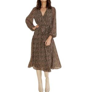 Minkpink floral elastic waist long balloon sleeves flowy fitlined dress Size M
